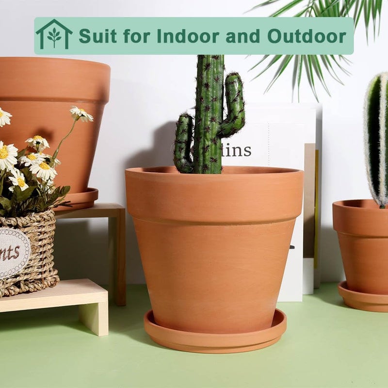 vensovo 8 Inch Clay Pot for Plant with Saucer - 2 Pack Large Terra Cotta Plant Pot with Drainage Hole, Clay Planters Pot, Terracotta pot for Indoor Outdoor Plant - Image 3